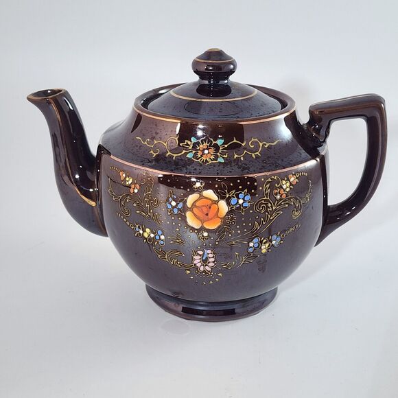 Vintage 1940's Brown Moriage Painted Flower Japan Teapot - Picture 1 of 10